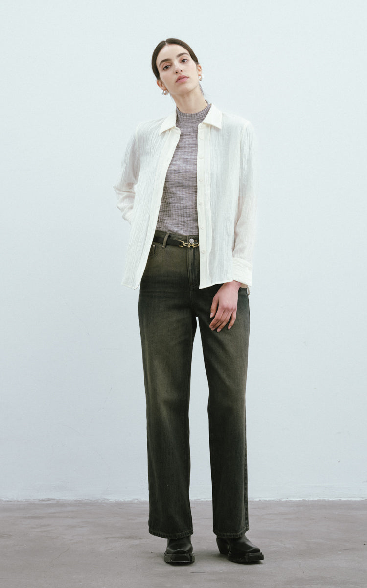 Vertical Stripe Pleated Shirt
