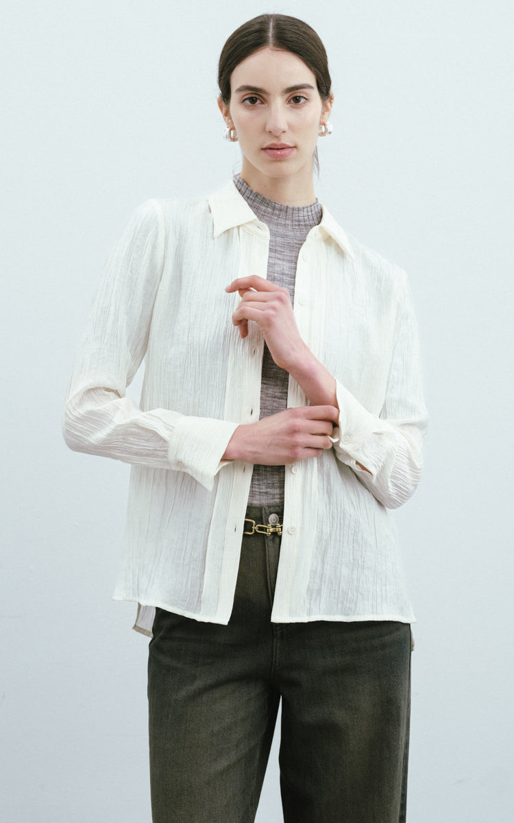 Vertical Stripe Pleated Shirt