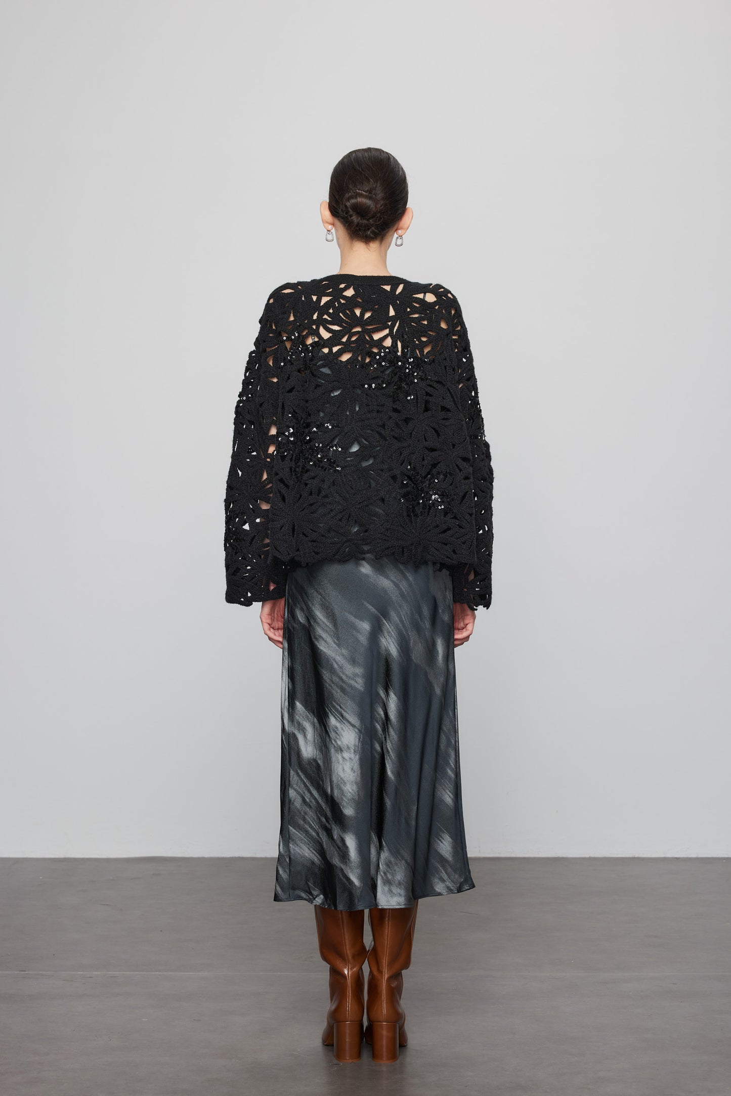 Beaded Crochet Cardigan In Black