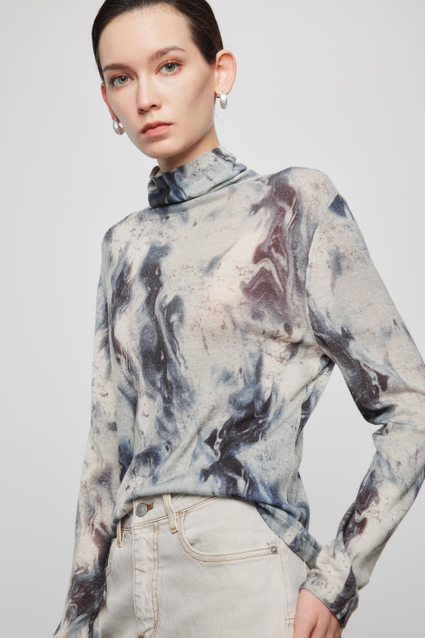 Abstract Print Wool Turtleneck