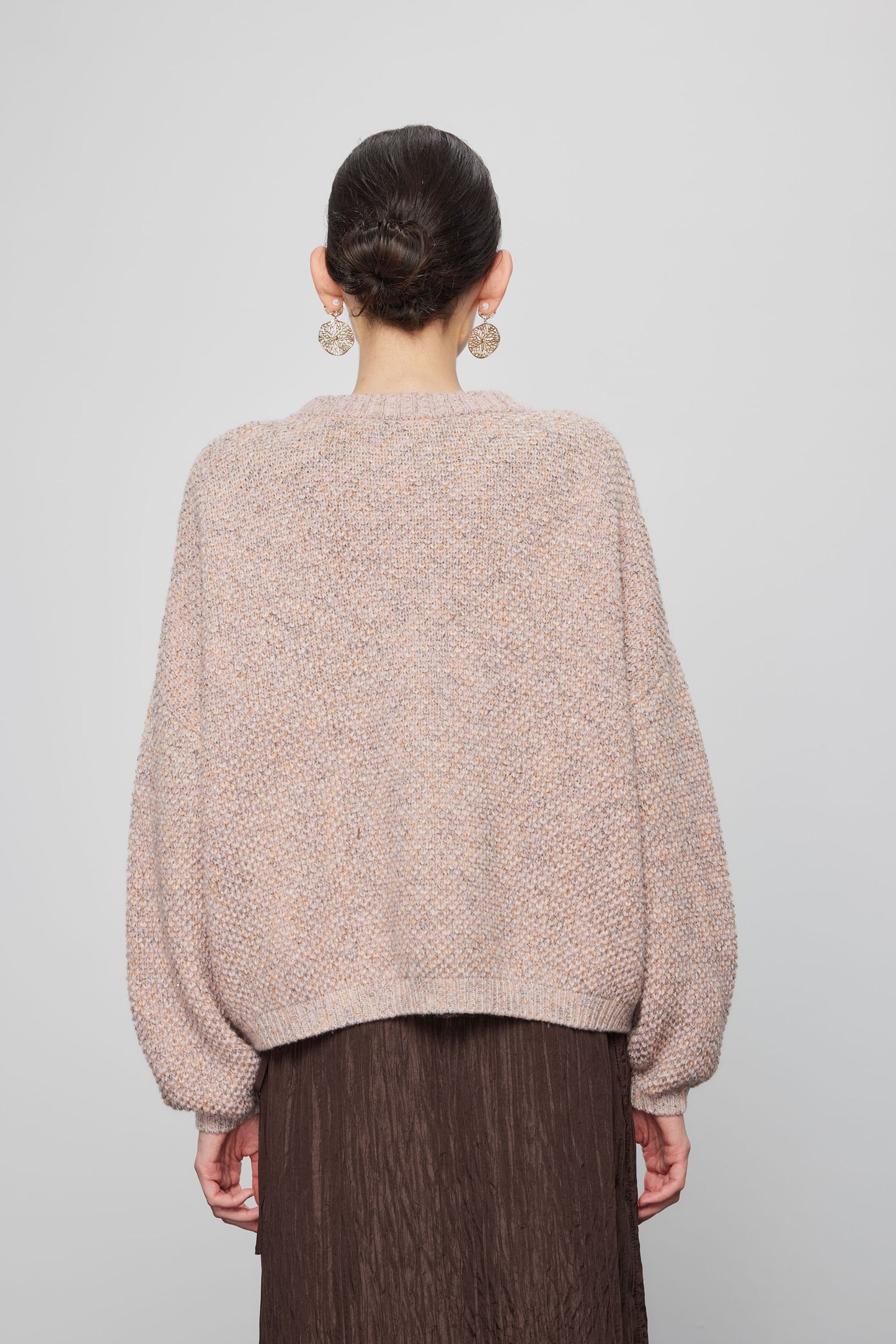 Melange Crewneck Pullover In Dusty Blush