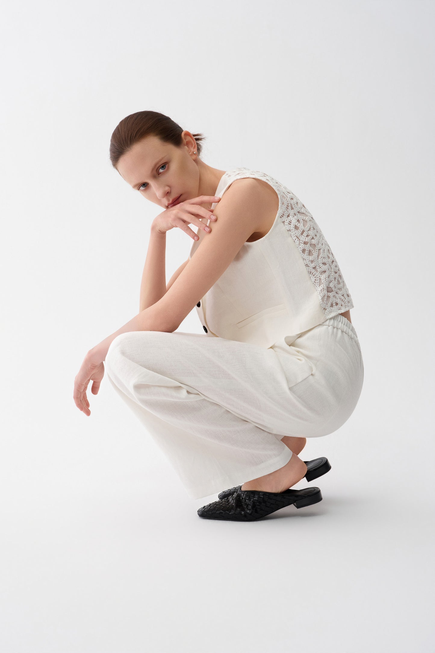 Lace-Knit Linen Vest