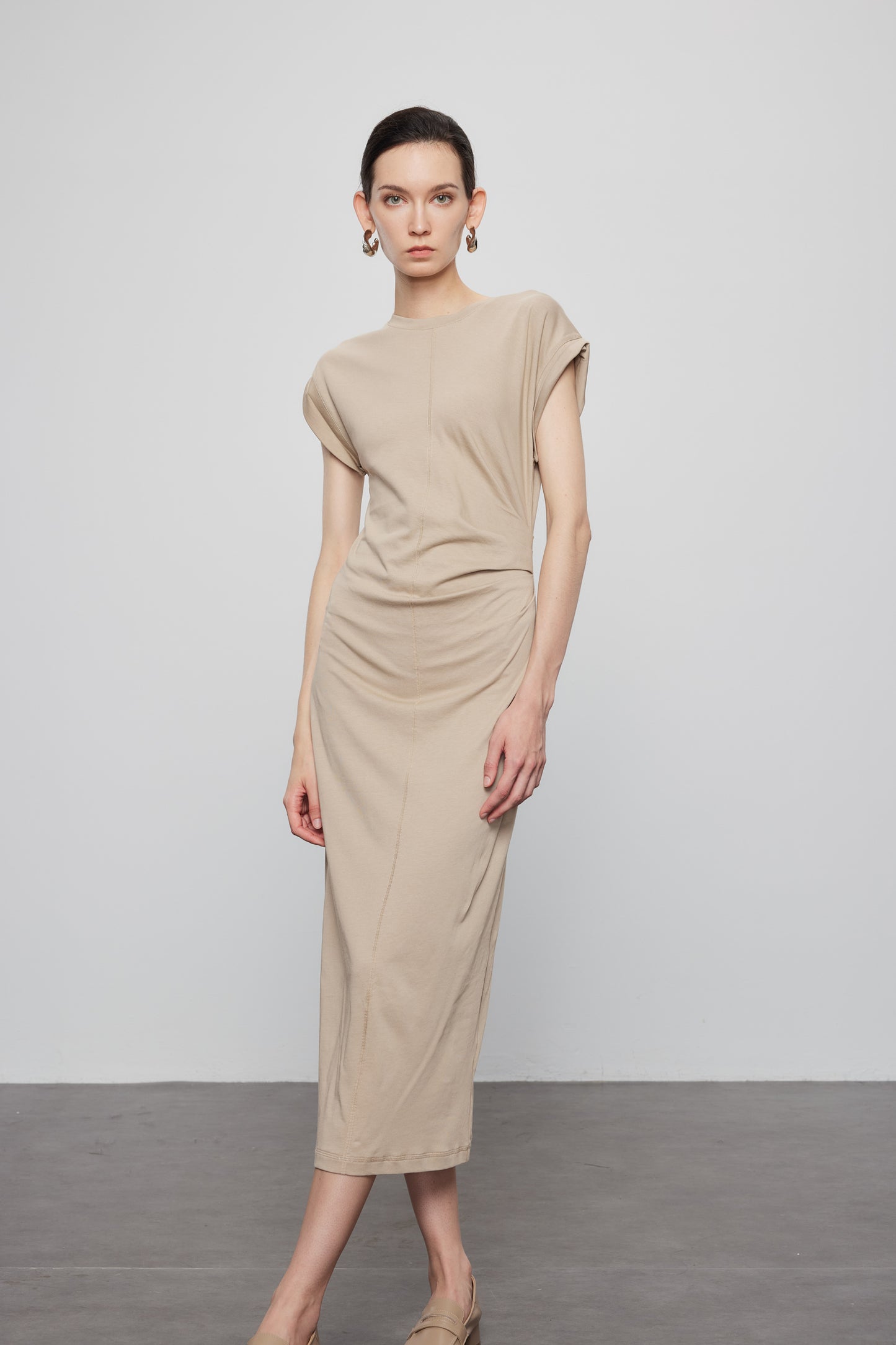 Flutter Sleeve Pleated Waist Dress