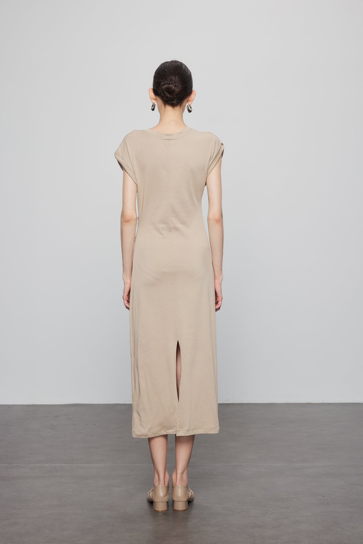 Flutter Sleeve Pleated Waist Dress