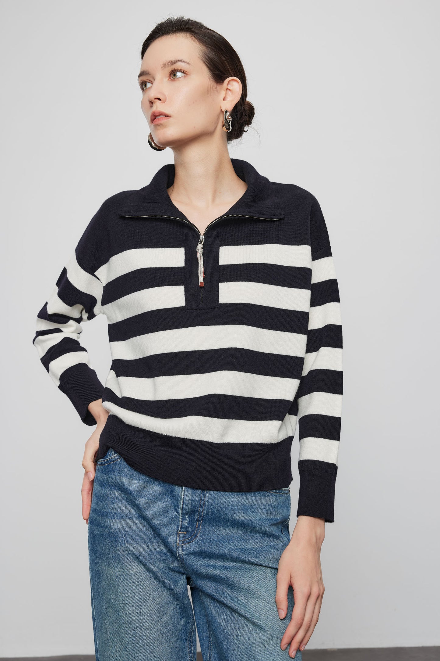 Half Zip Striped Wool Pullover