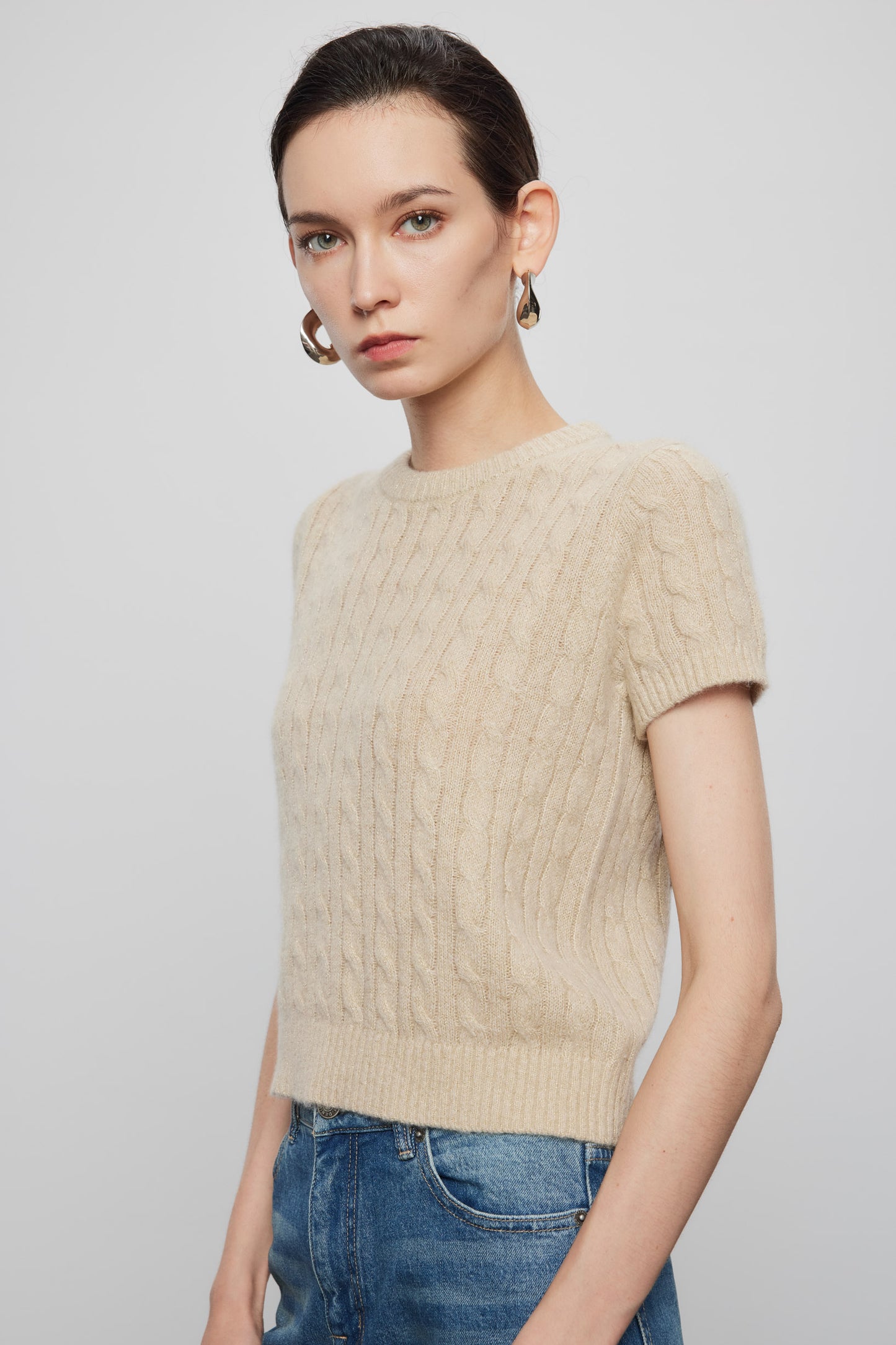 Cabled Shiny Thread Sweater