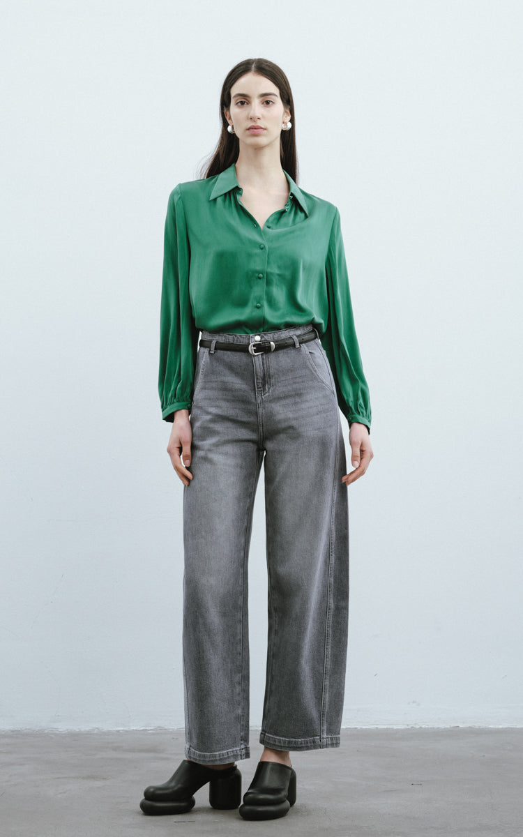 Sandwashed Silk Shirt-Emerald