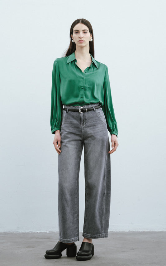 Sandwashed Silk Shirt-Emerald