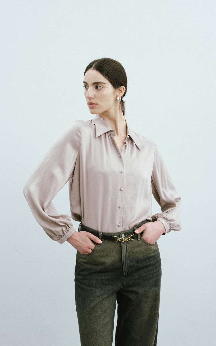 Sandwashed Silk Shirt-Grey