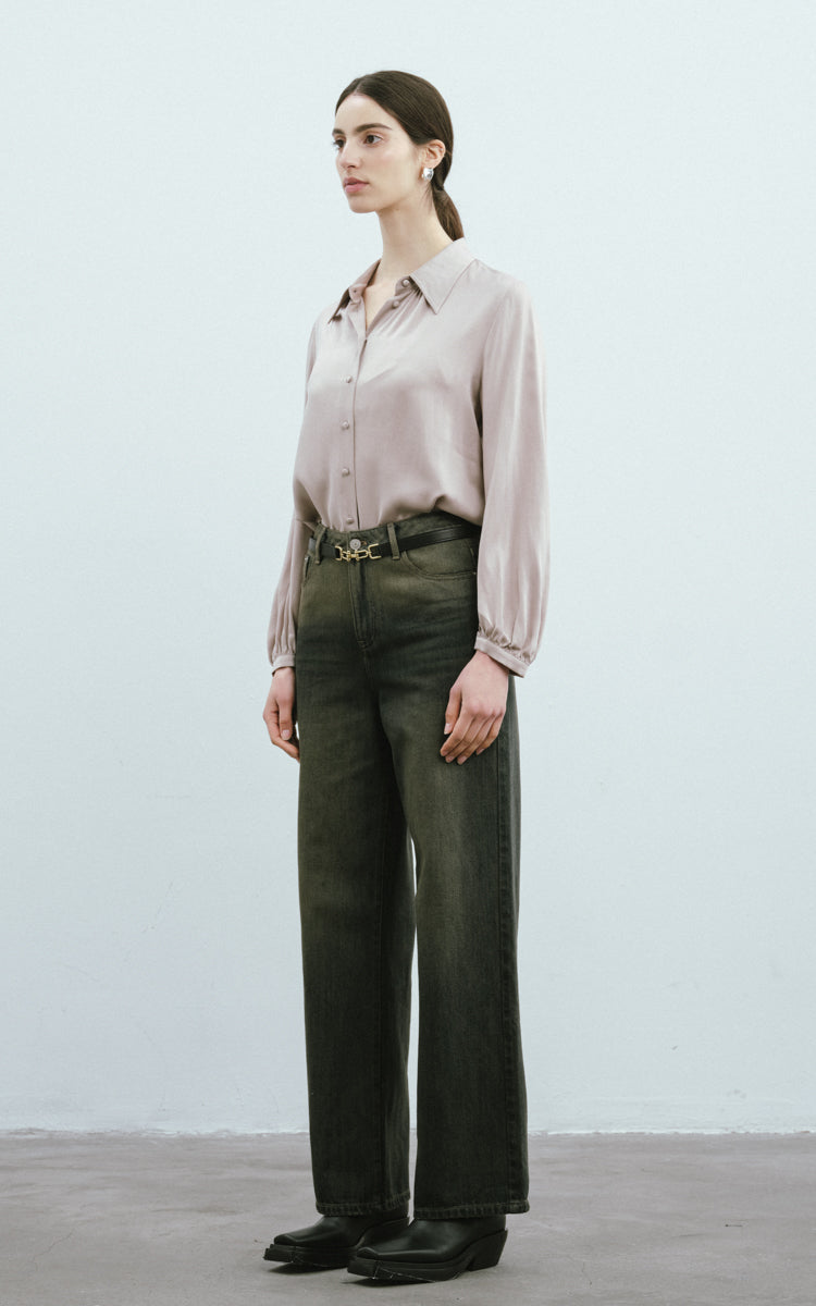 Sandwashed Silk Shirt-Grey