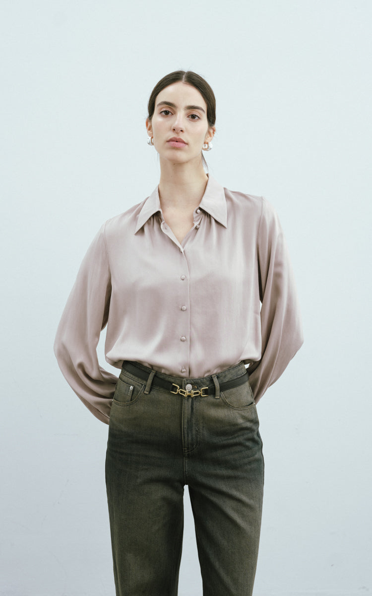 Sandwashed Silk Shirt-Grey