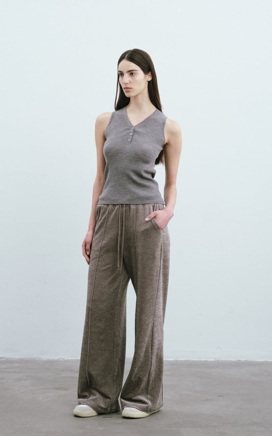 V-Neck Wool Vest-Grey