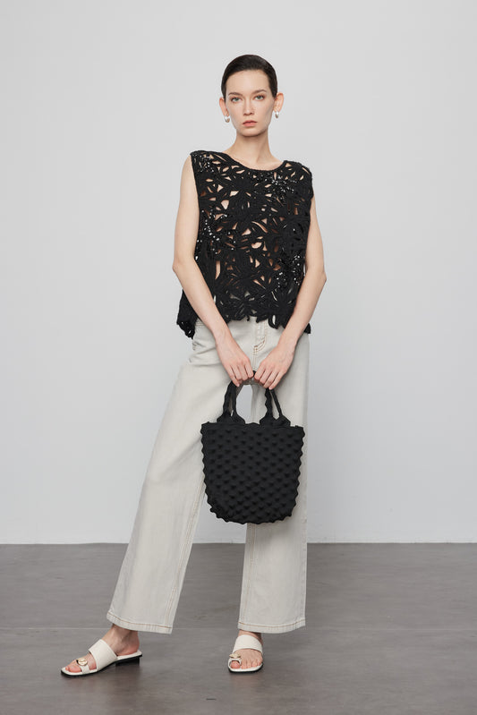 Pineapple Knit Bag-Black