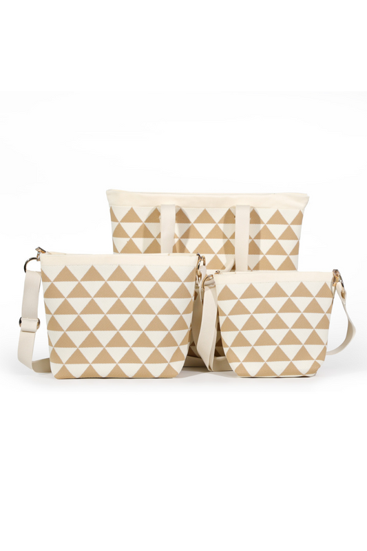Zippered Tote Bag -Beige/White