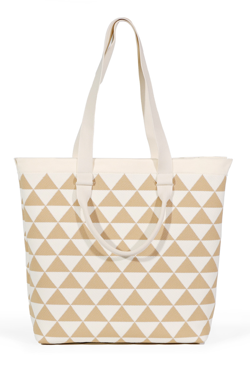 Zippered Tote Bag -Beige/White