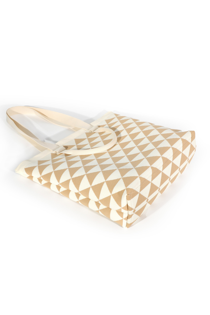 Zippered Tote Bag -Beige/White