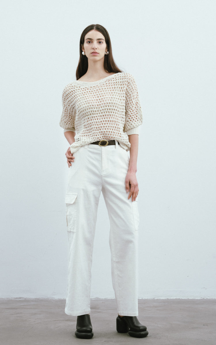 Sequined Mesh Casual Sweater-Cream