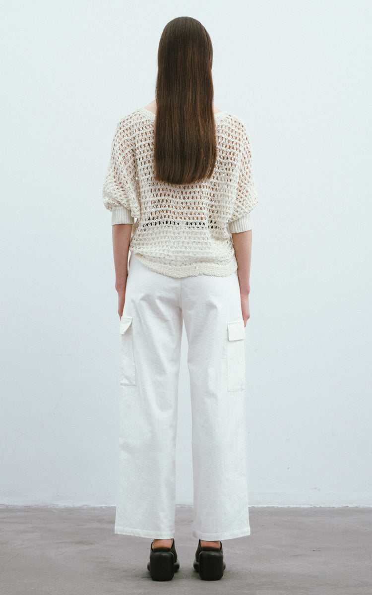 Sequined Mesh Casual Sweater-Cream
