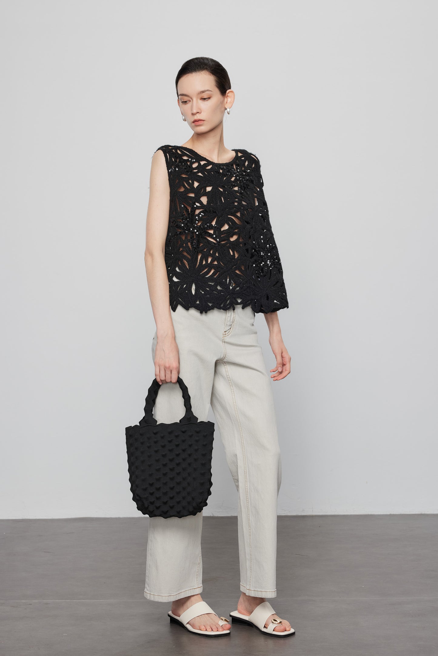 Pineapple Knit Bag-Black