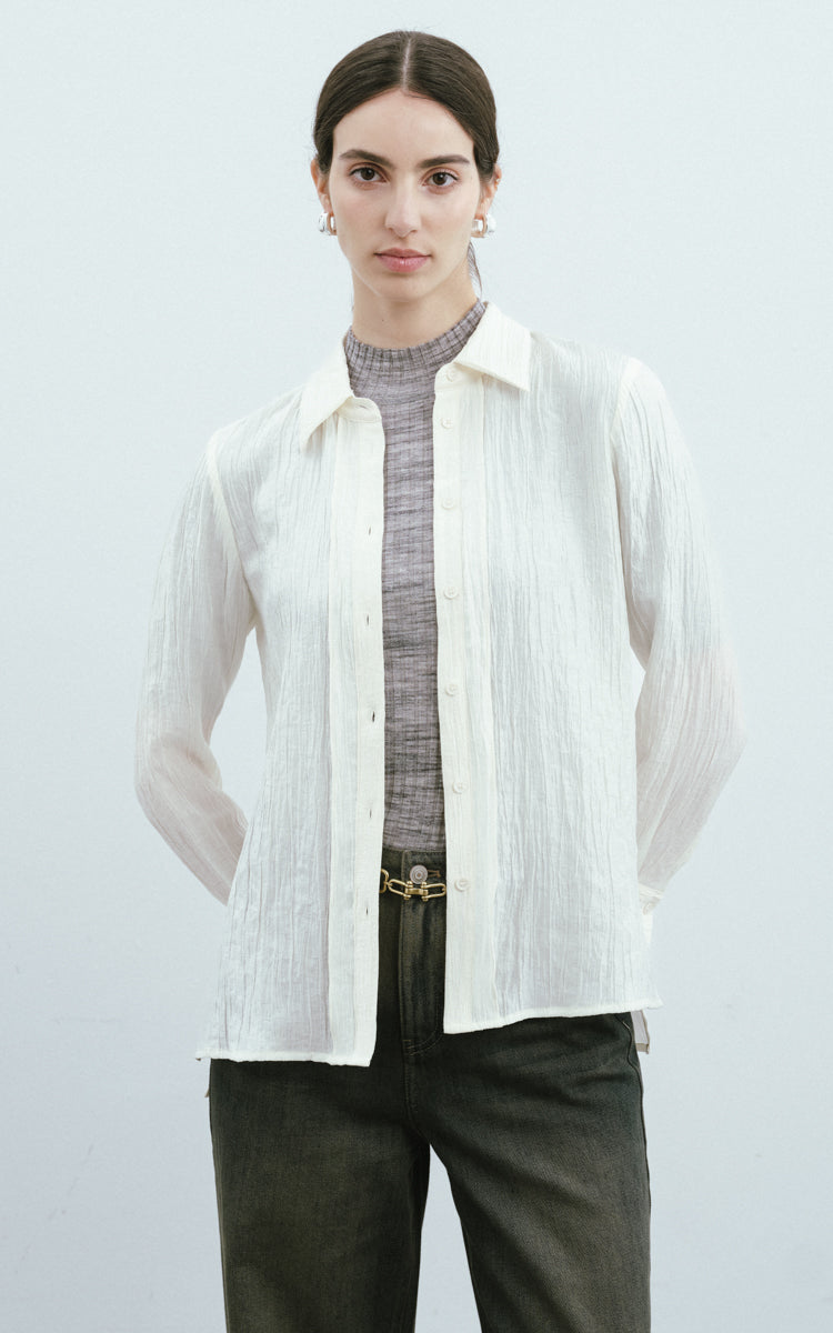 Vertical Stripe Pleated Shirt