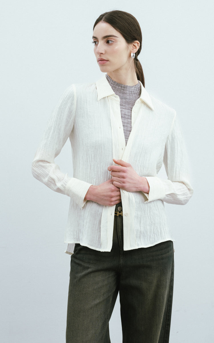 Vertical Stripe Pleated Shirt