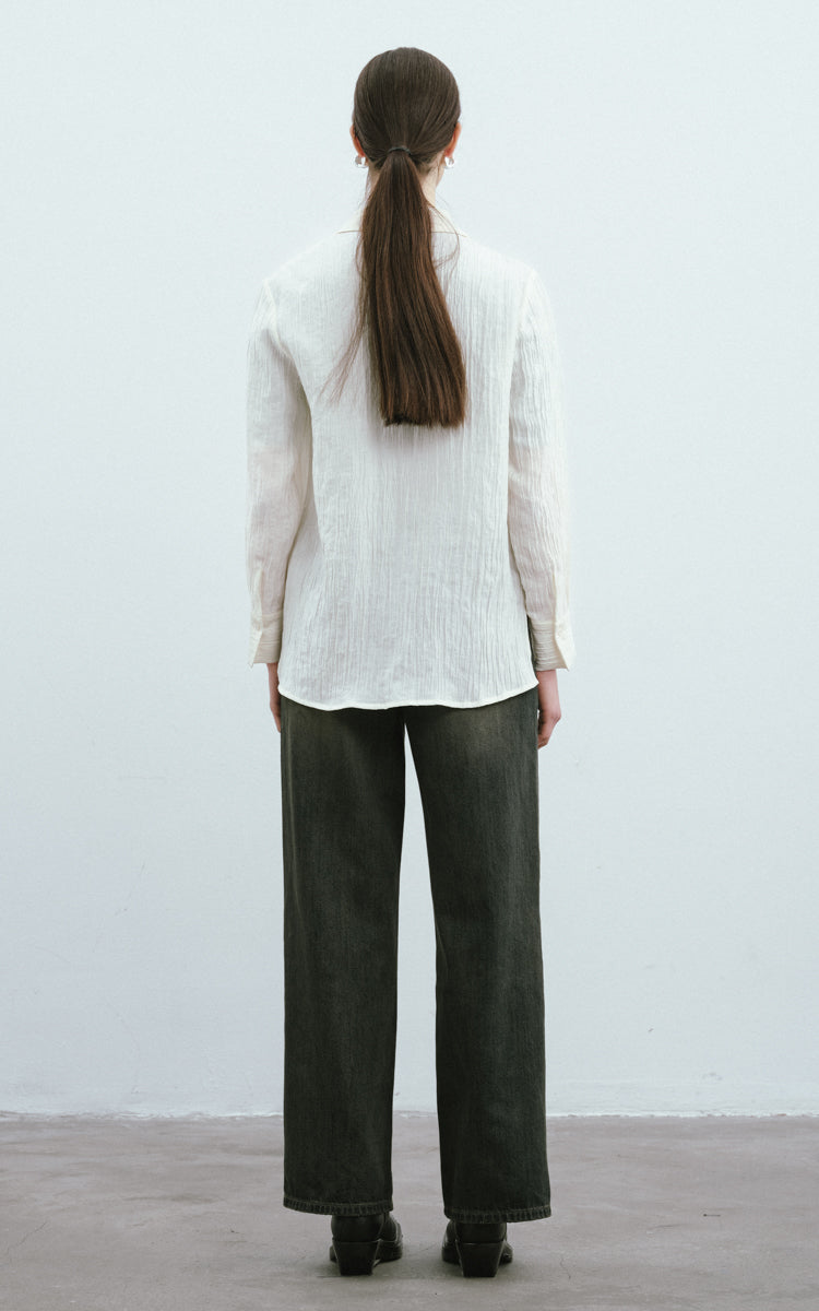 Vertical Stripe Pleated Shirt