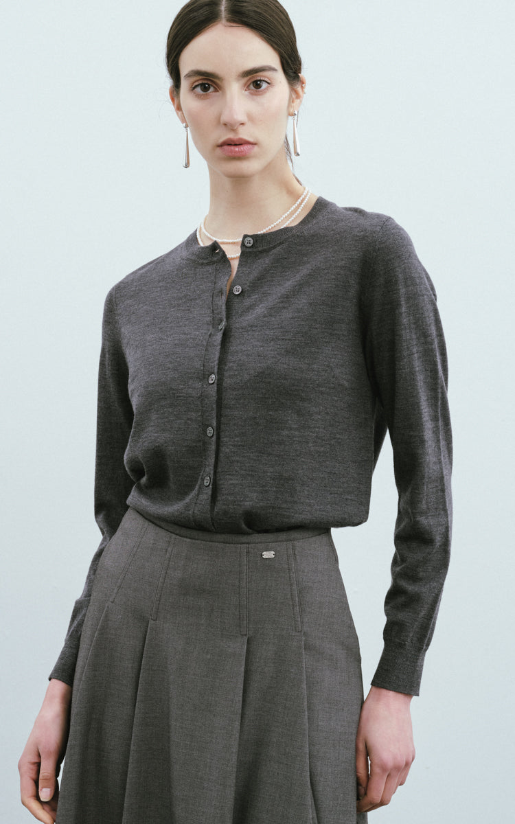 Round Neck Wool Cardigan