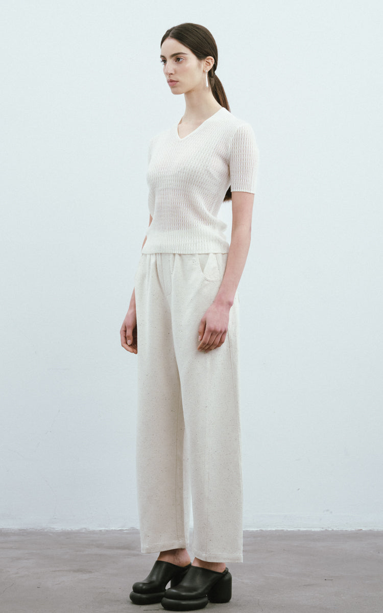 Sequined Wool SS Top-White