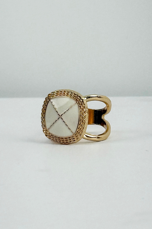Square Enamel Scarf Ring-White Cross