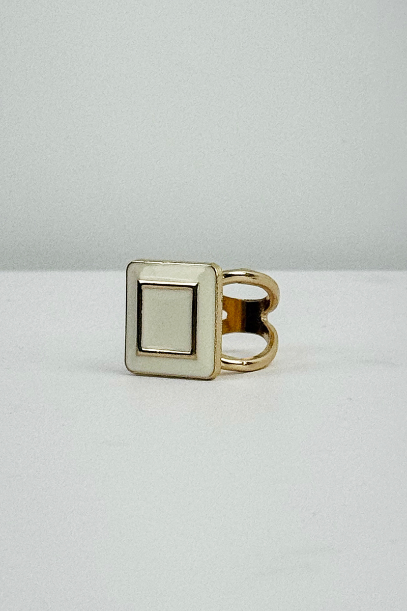Square Enamel Scarf Ring-White