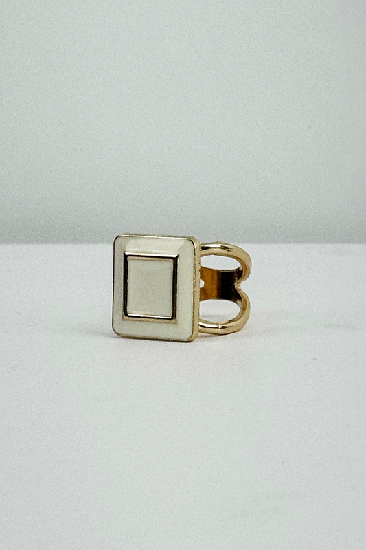 Square Enamel Scarf Ring-White