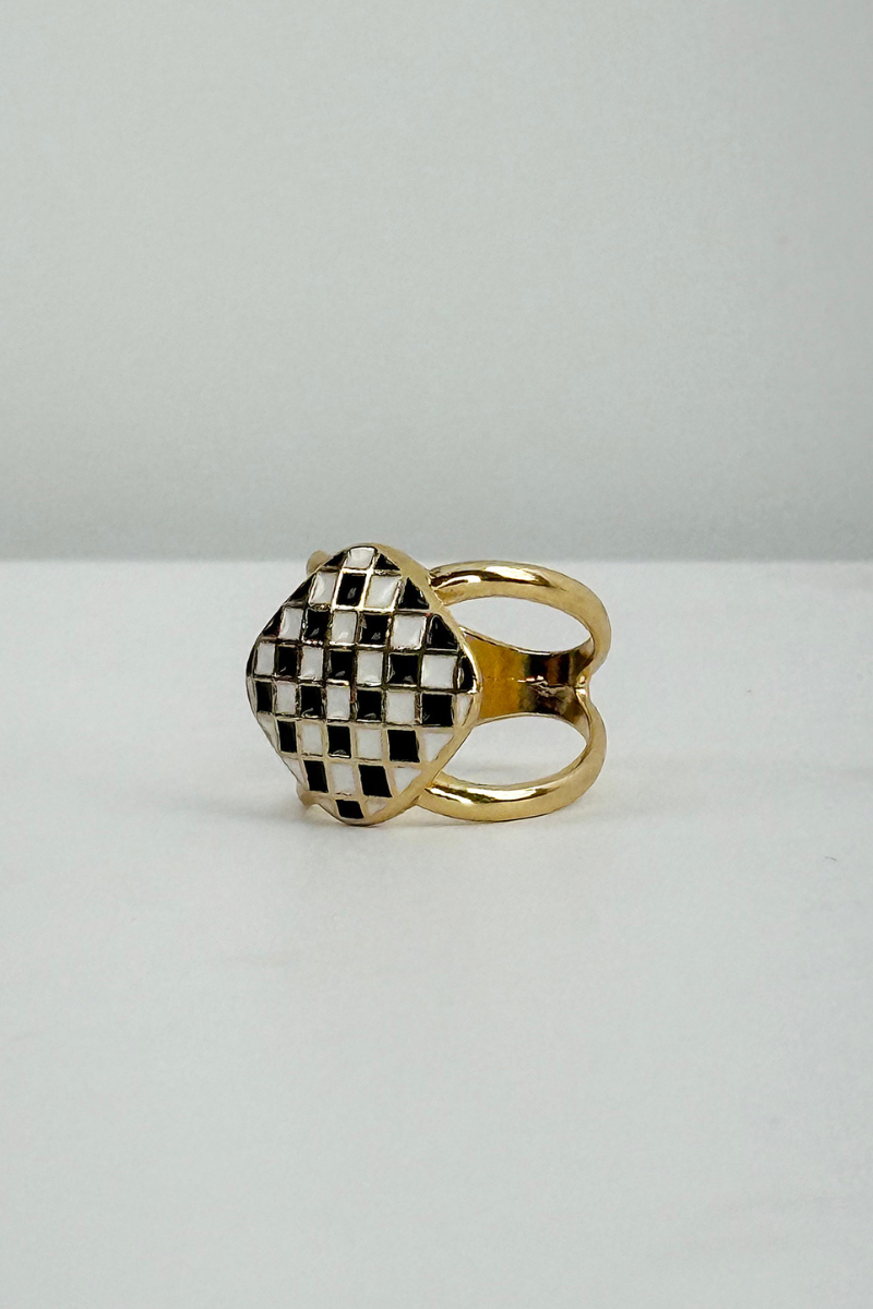 Checkerboard Scarf Ring-Black