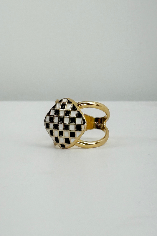 Checkerboard Scarf Ring-Black