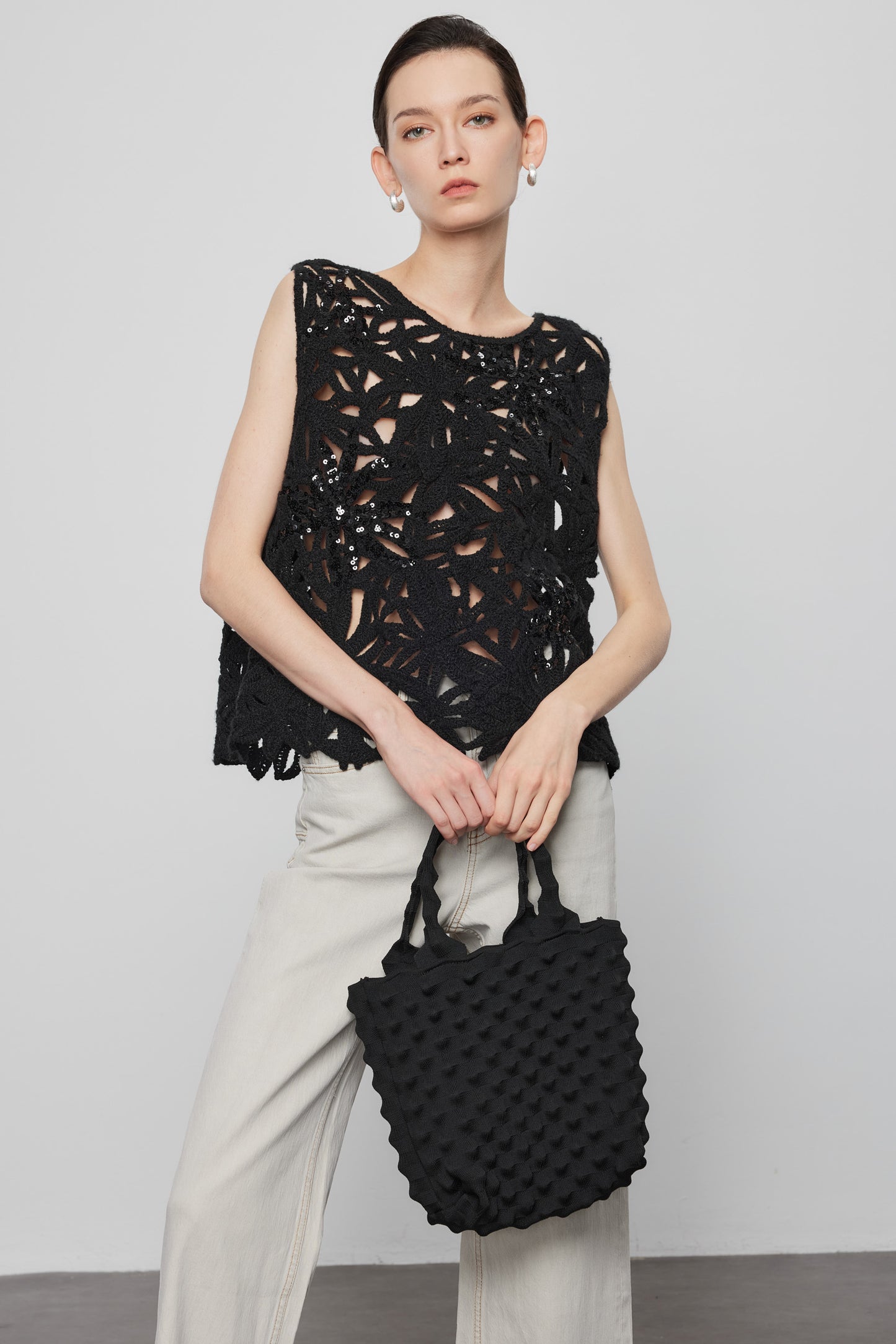 Pineapple Knit Bag-Black