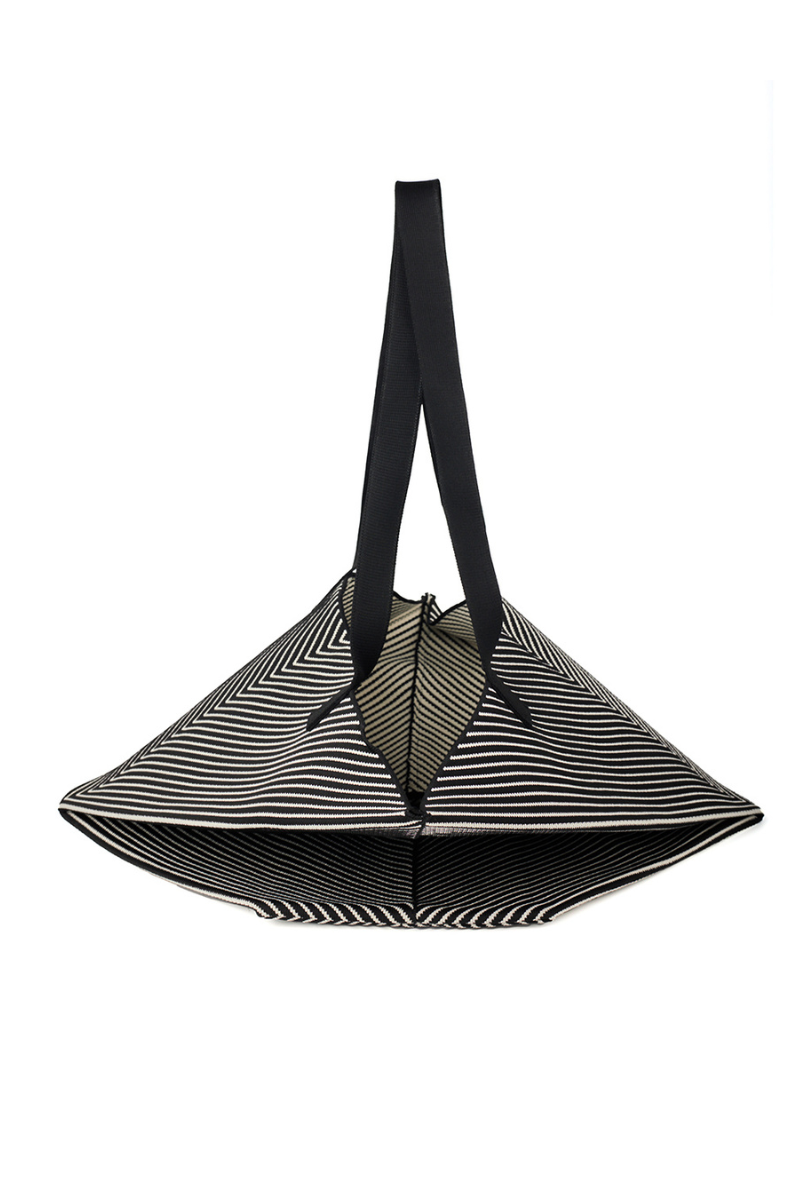 Foldable Knit Small Bag-Black/White