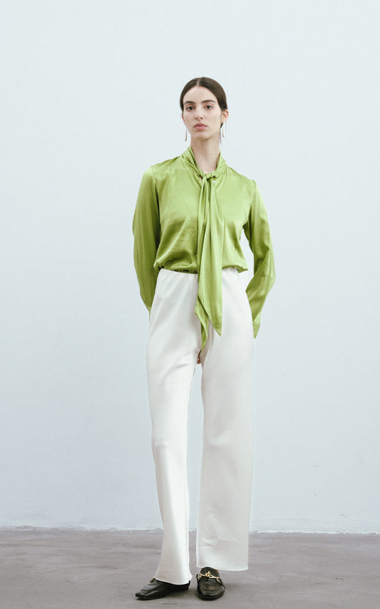 Silk Ribbon Blouse-Light Green