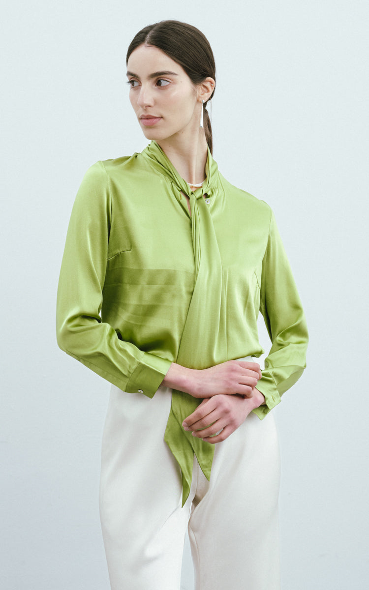 Silk Ribbon Blouse-Light Green