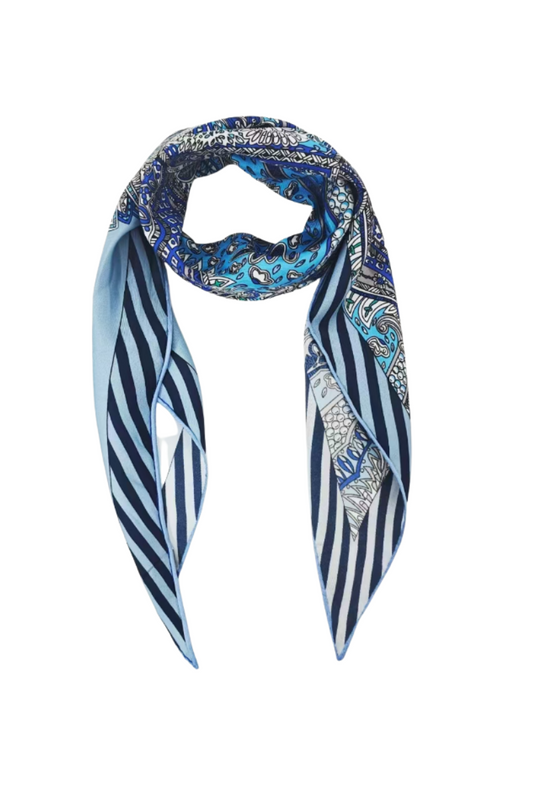 Diamond shaped Silk Scarf 65*65-Blue