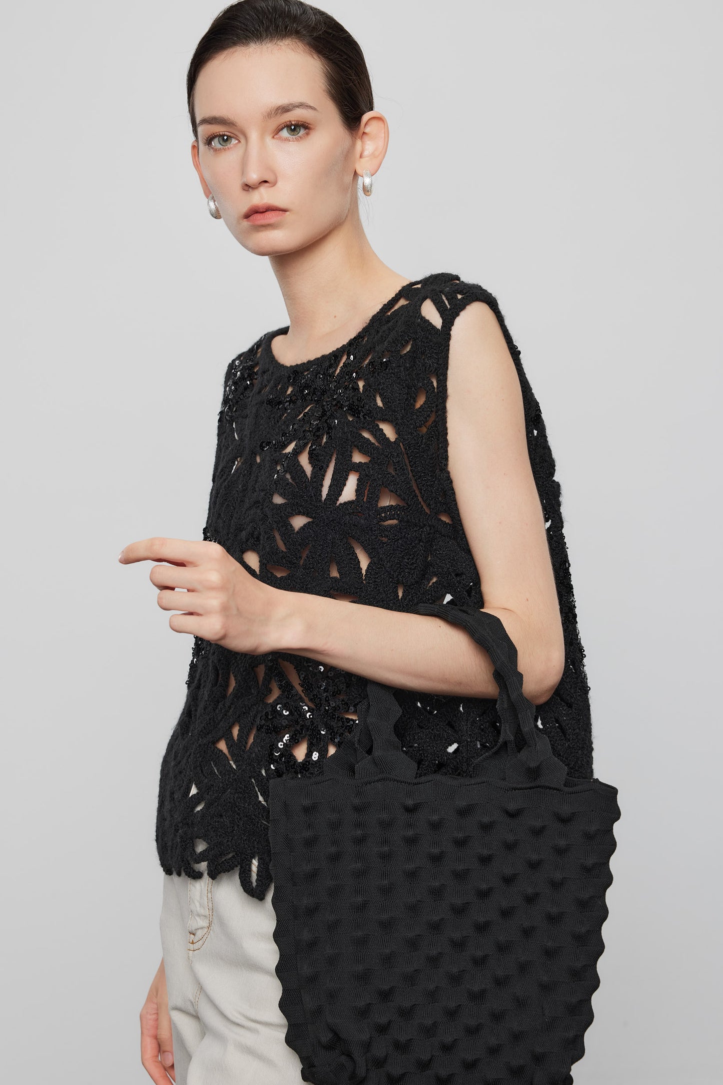 Pineapple Knit Bag-Black