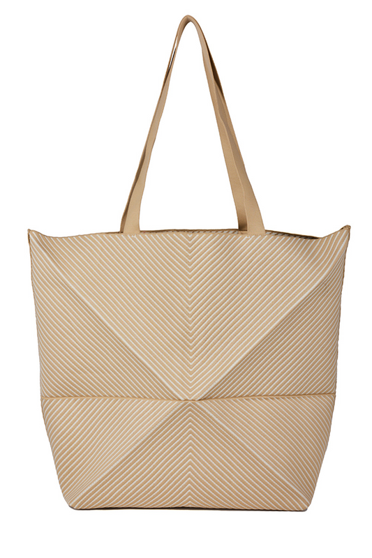 Foldable Knit Big Bag-Beige/White