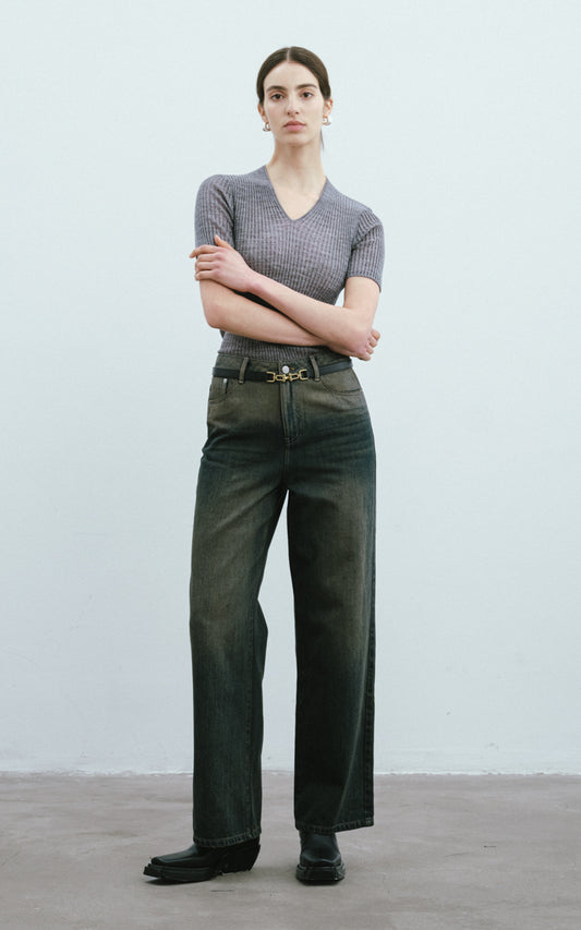 Sequined Wool SS Top-Grey