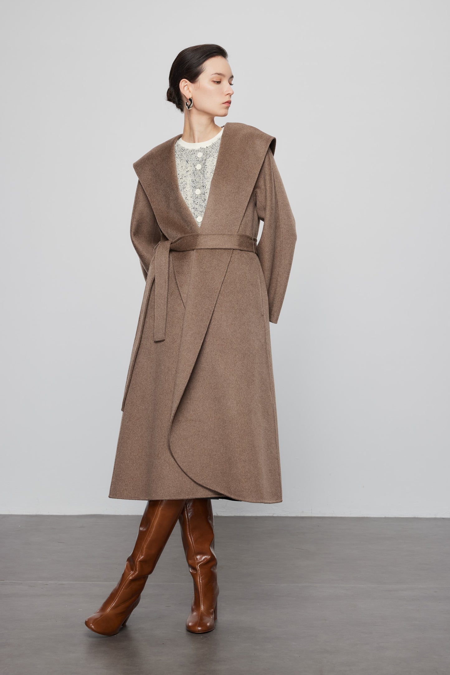 Deep Natural Hooded Cashmere  Wrap