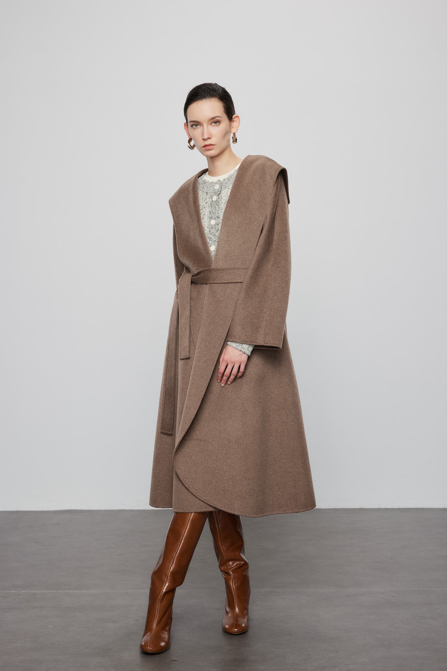 Deep Natural Hooded Cashmere  Wrap