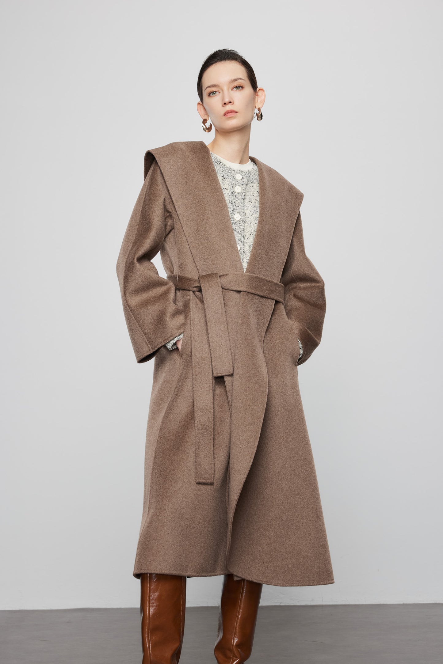 Deep Natural Hooded Cashmere  Wrap