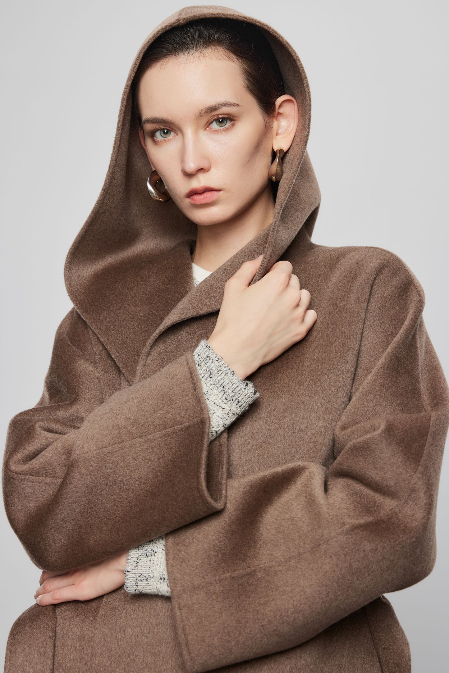 Deep Natural Hooded Cashmere  Wrap