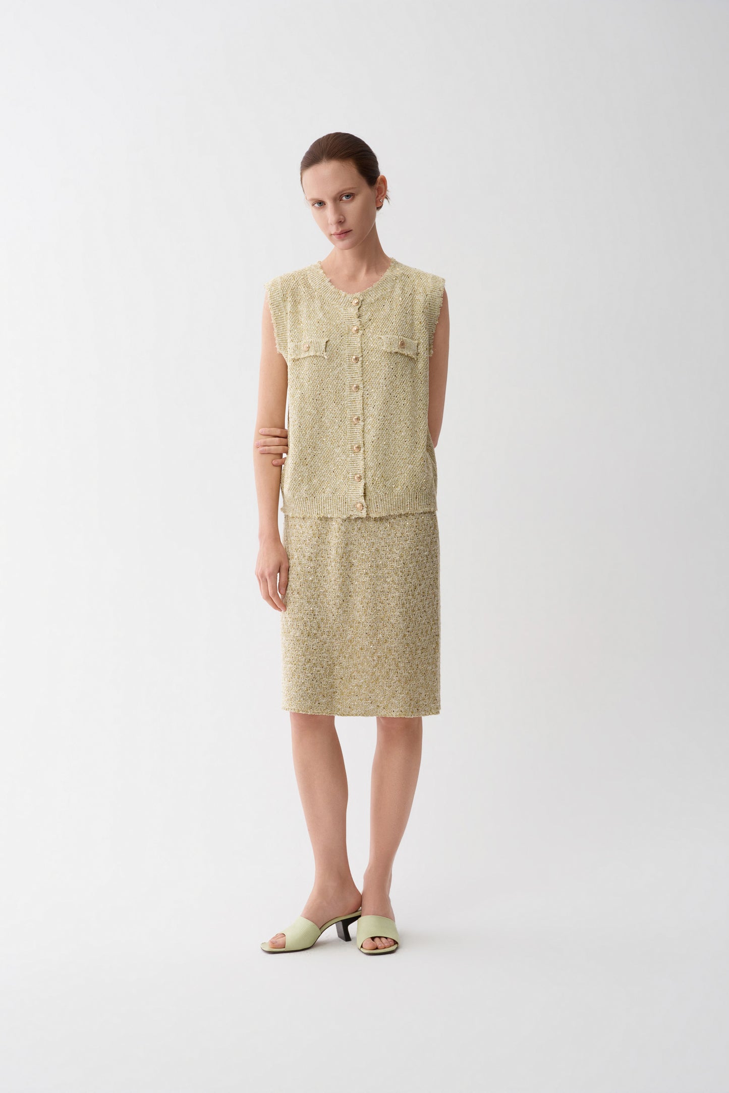 Sequin Tweed Linen Skirt
