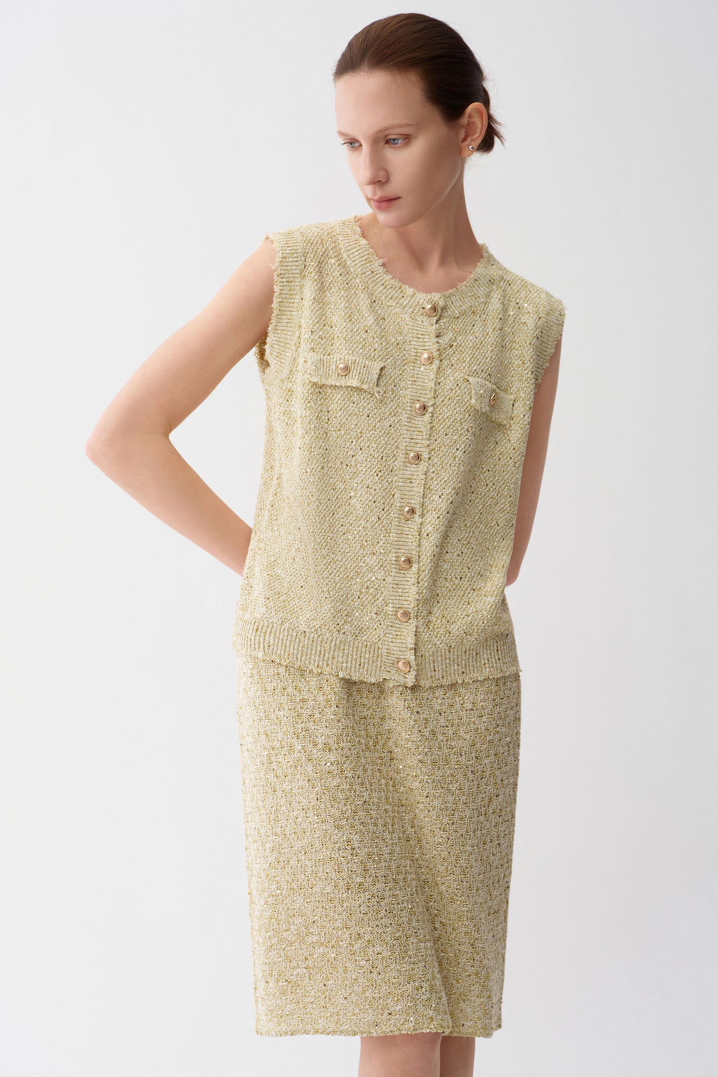 Sequin Tweed Linen Vest
