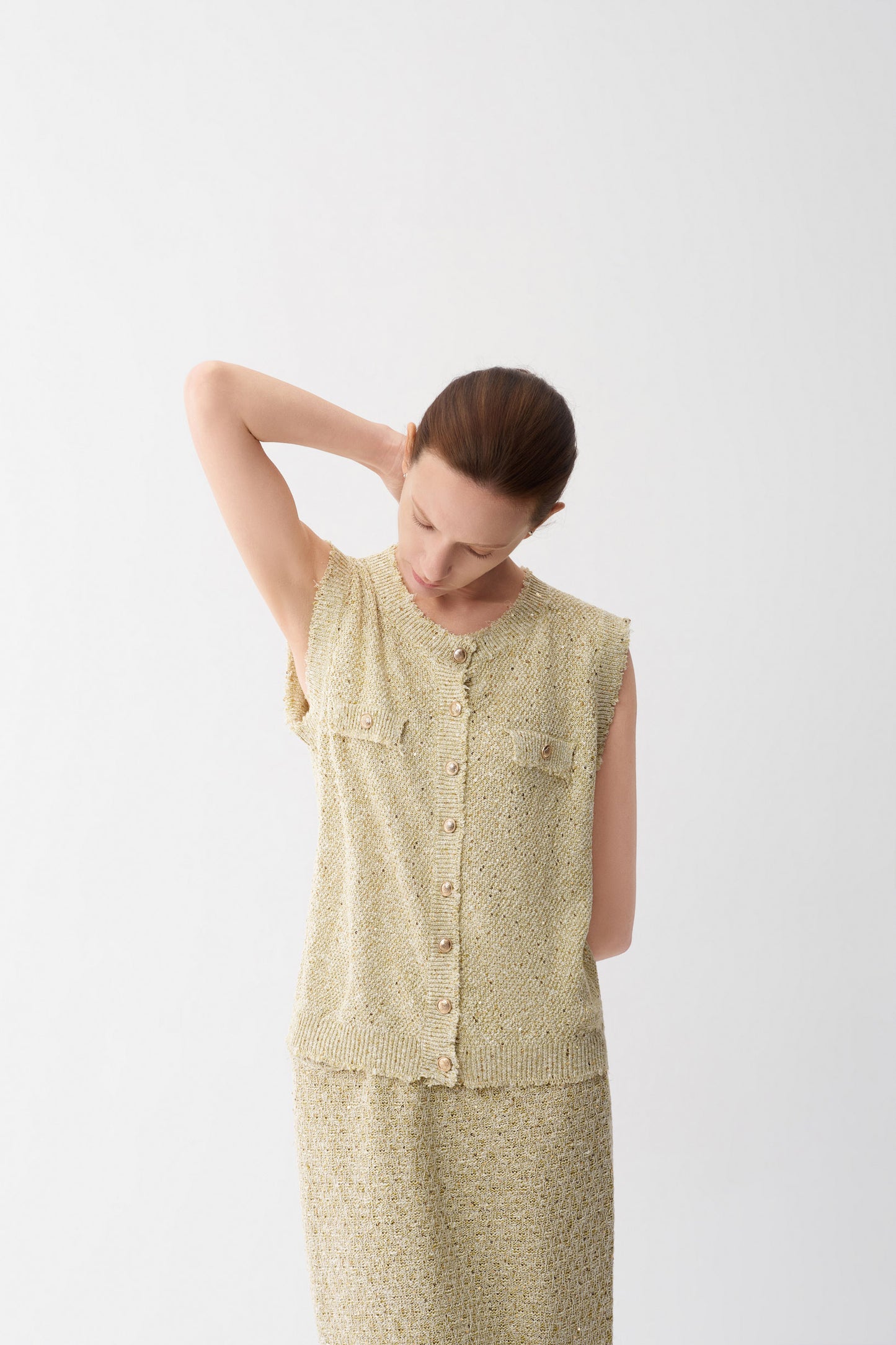 Sequin Tweed Linen Vest