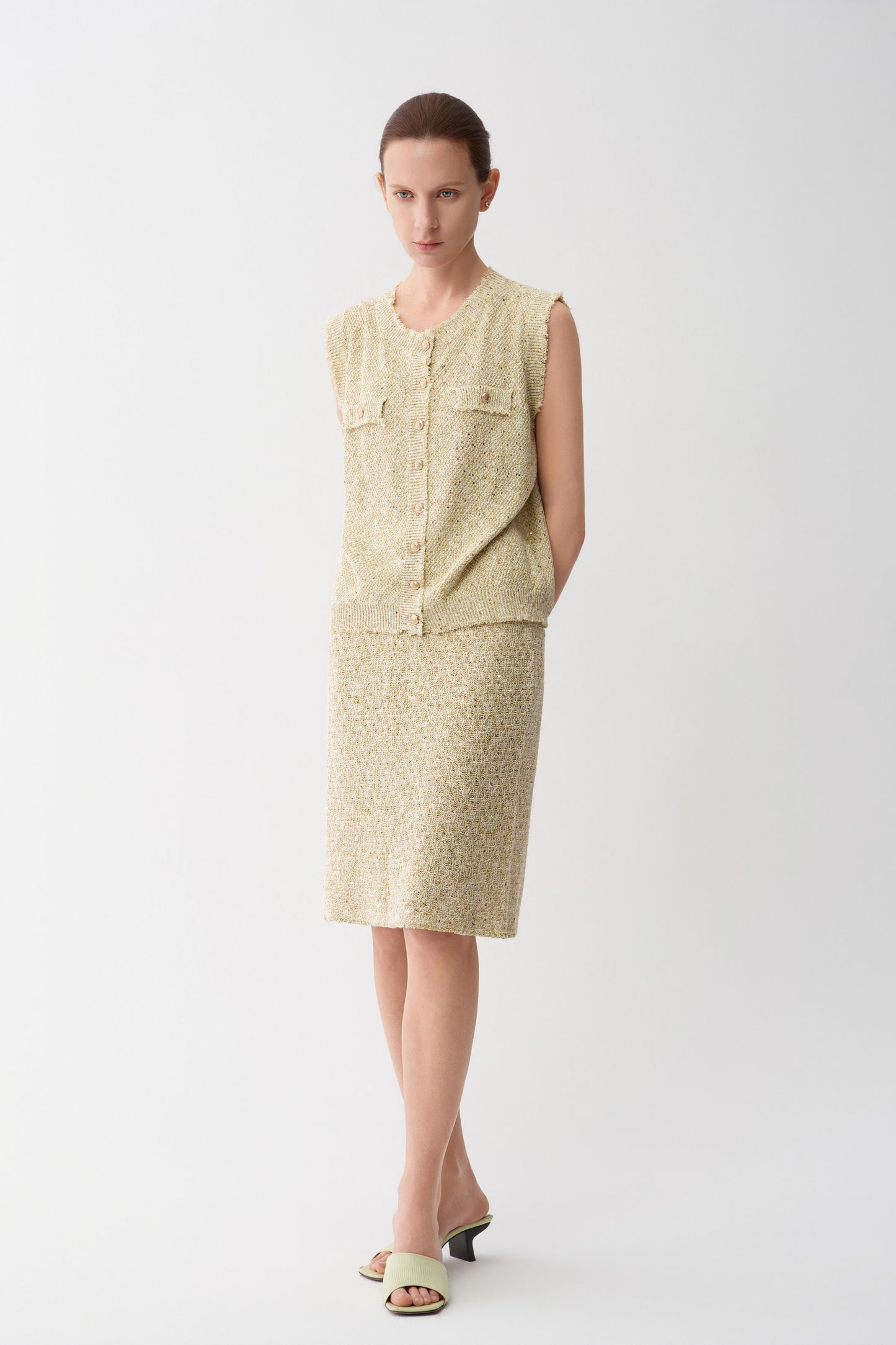 Sequin Tweed Linen Vest