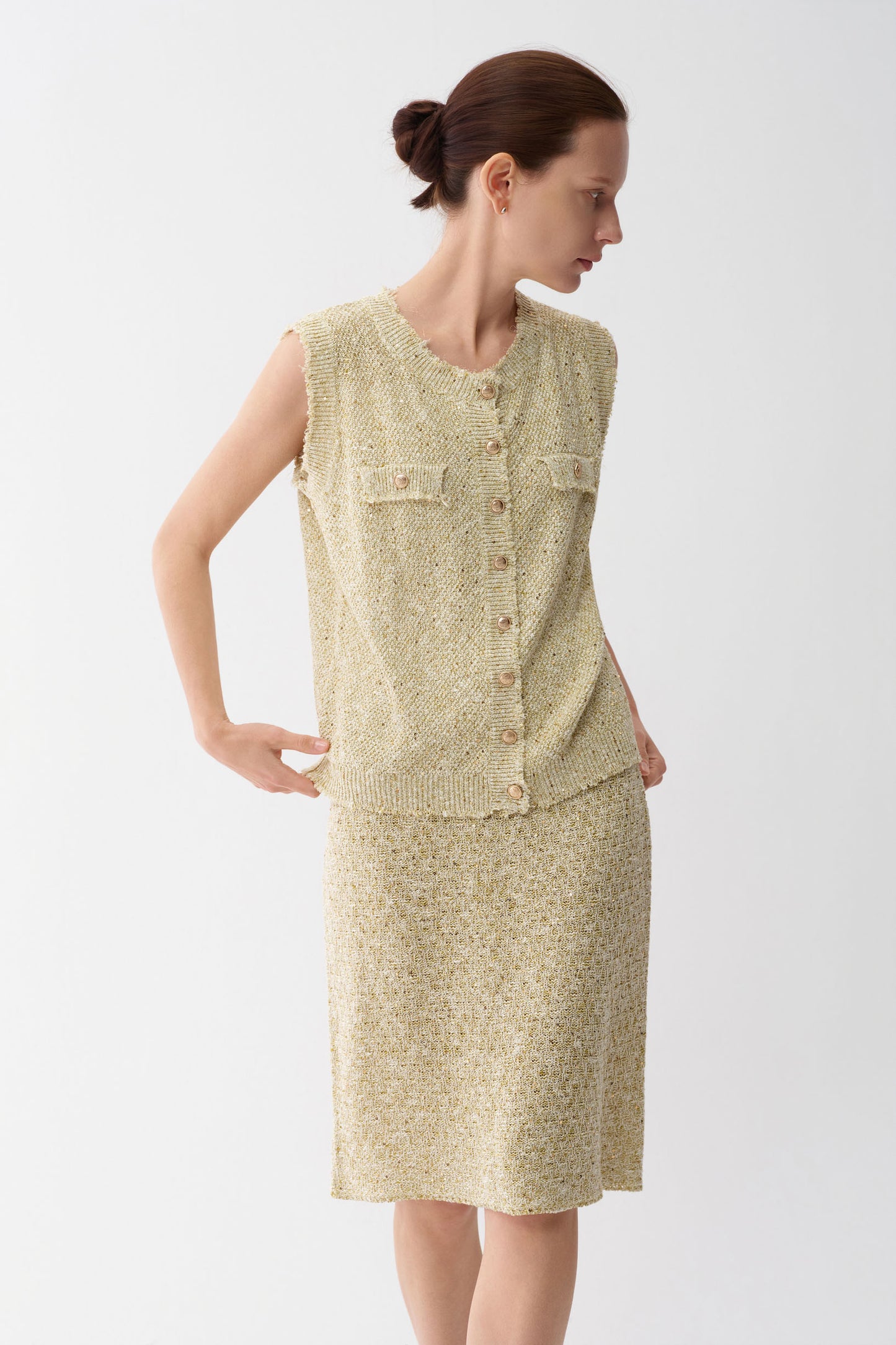 Sequin Tweed Linen Vest